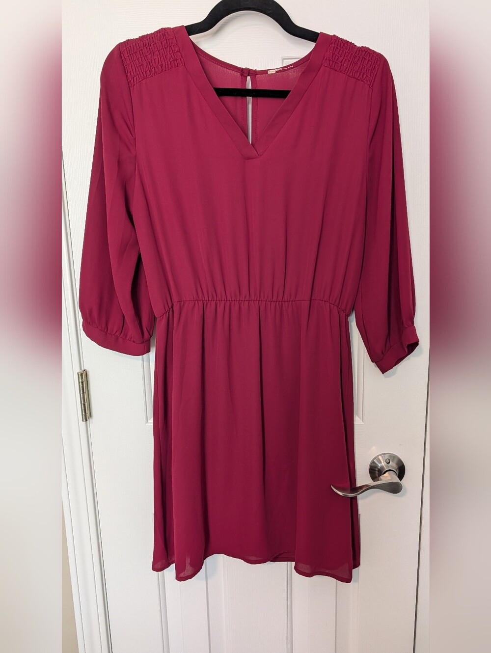 Women's V-Neck Burgundy Dress